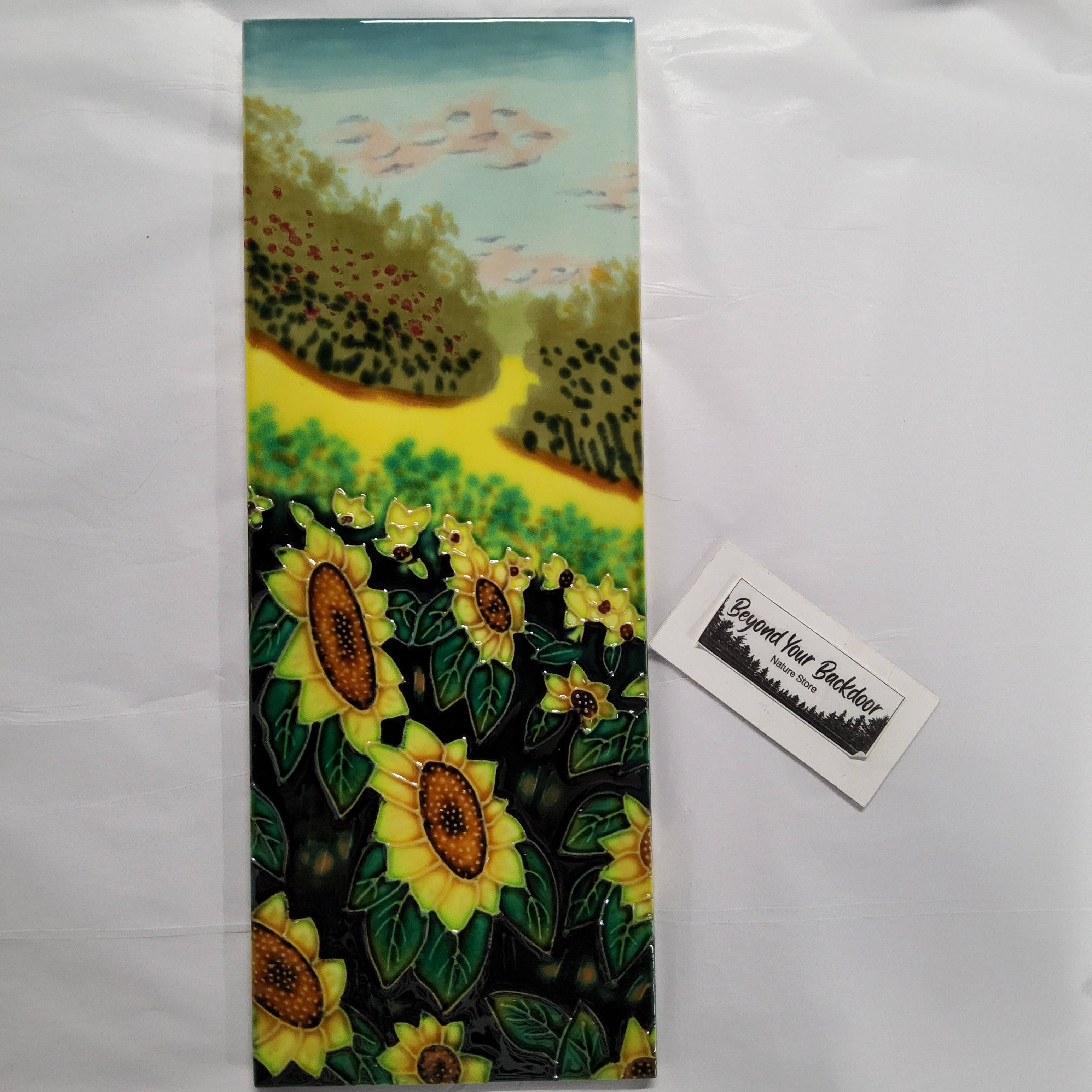 Ceramic Tile Art Plaque - 6x16" - Hillside Sunflowers 520681
