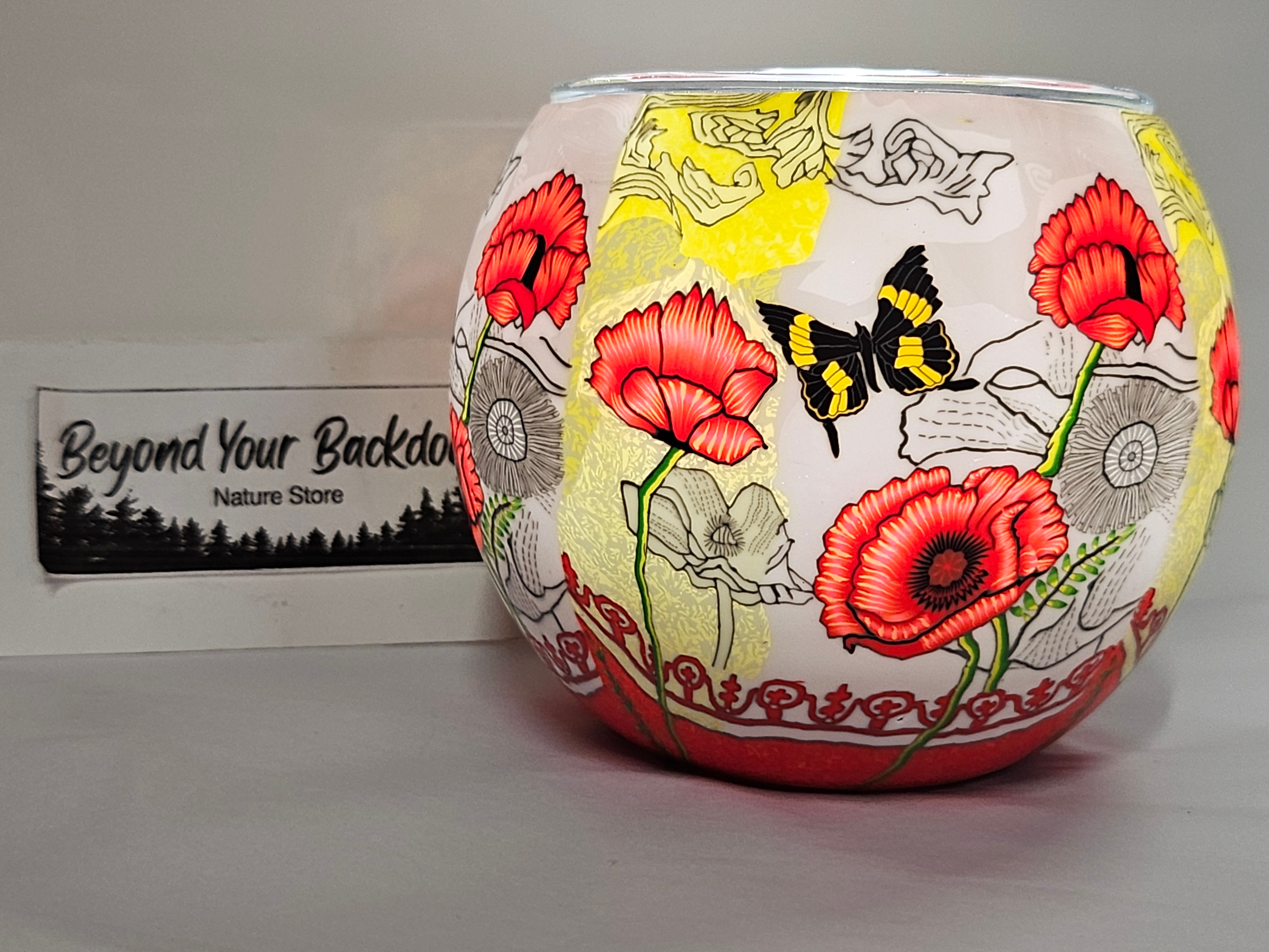 Tea Light Holder - Poppies and Butterfly - 165018