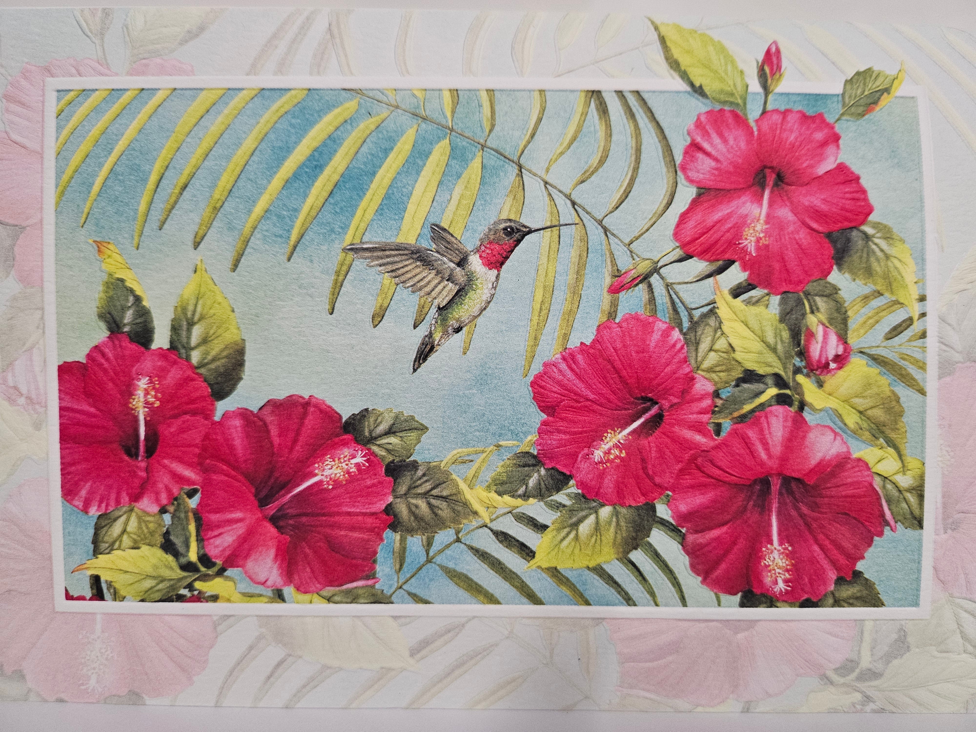 Greeting Card - Get Well - Hummingbird and Hibiscus - Pumpernickel Press - 50634