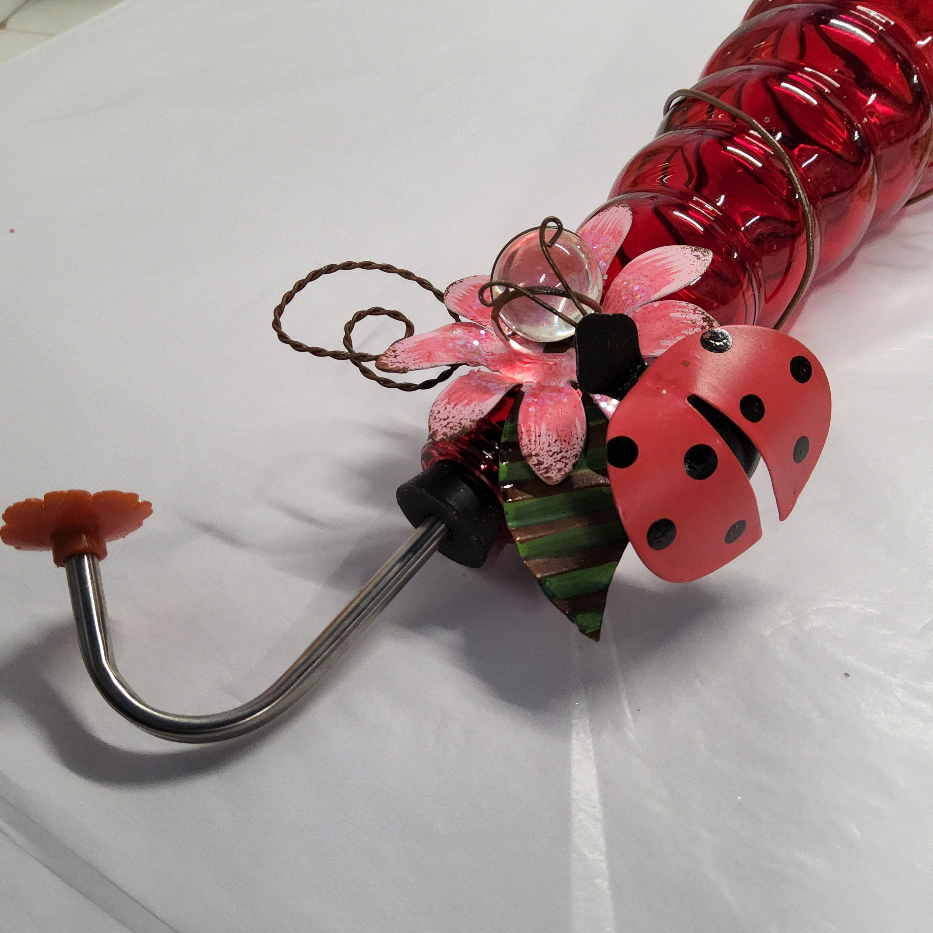 Hummingbird Feeder - Red with Ladybug and Flower 90729