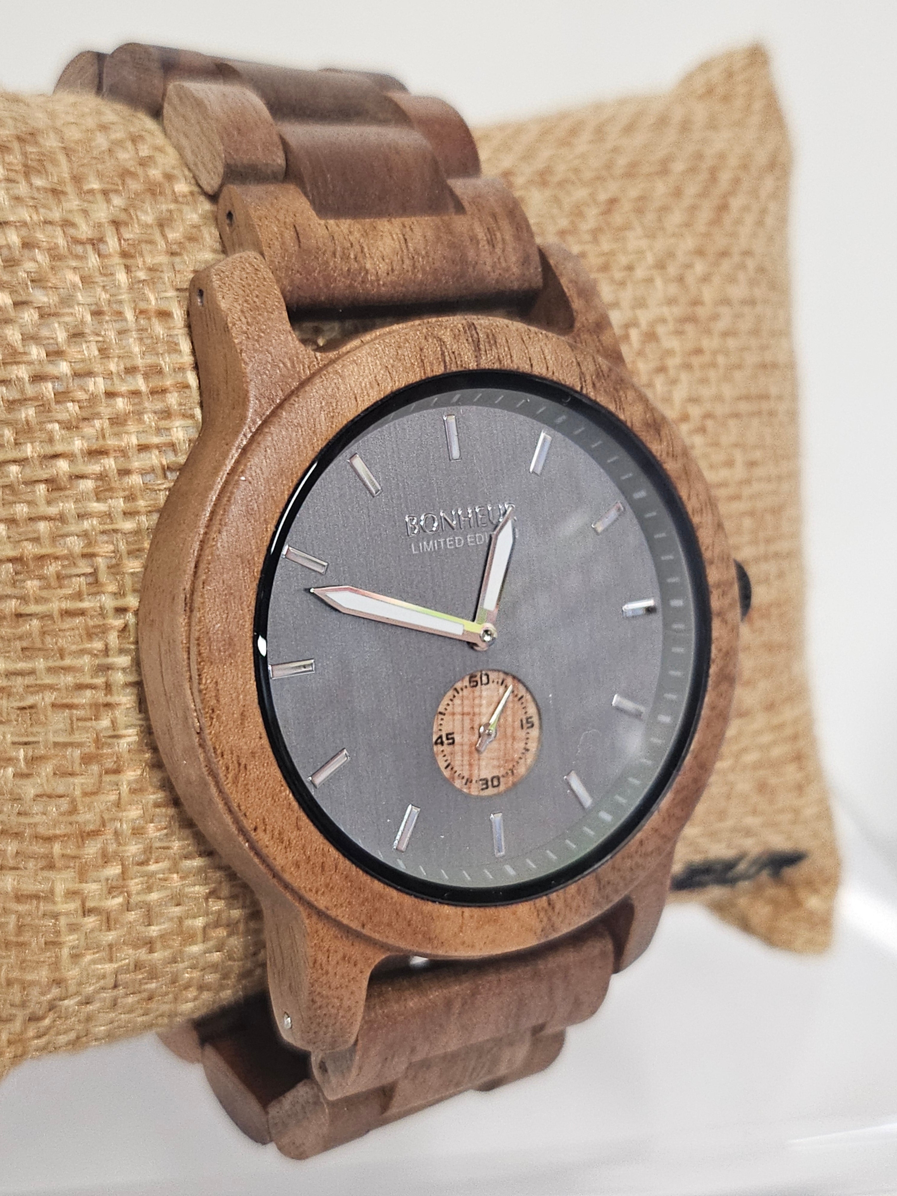 Men's Bonheur Exotic Wood Watch - ALOHA - 2024 (Hawaiian Koa 44mm)