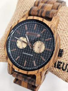 Men's Bonheur Exotic Wood Watch - LE MANS - 2024 (Zebrawood 44mm)