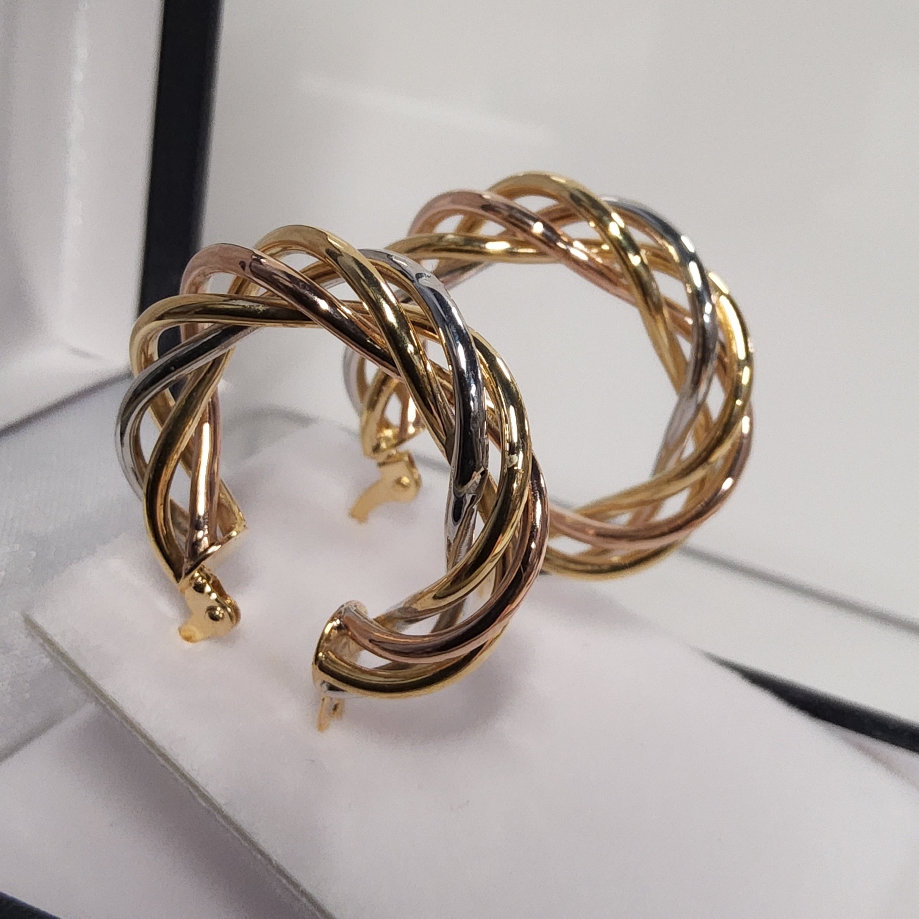 Tri-Colour Gold Hoop Earrings 24mm - 303