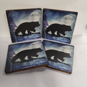 Wood Coasters with Cork Backing - Bear - 01-0166