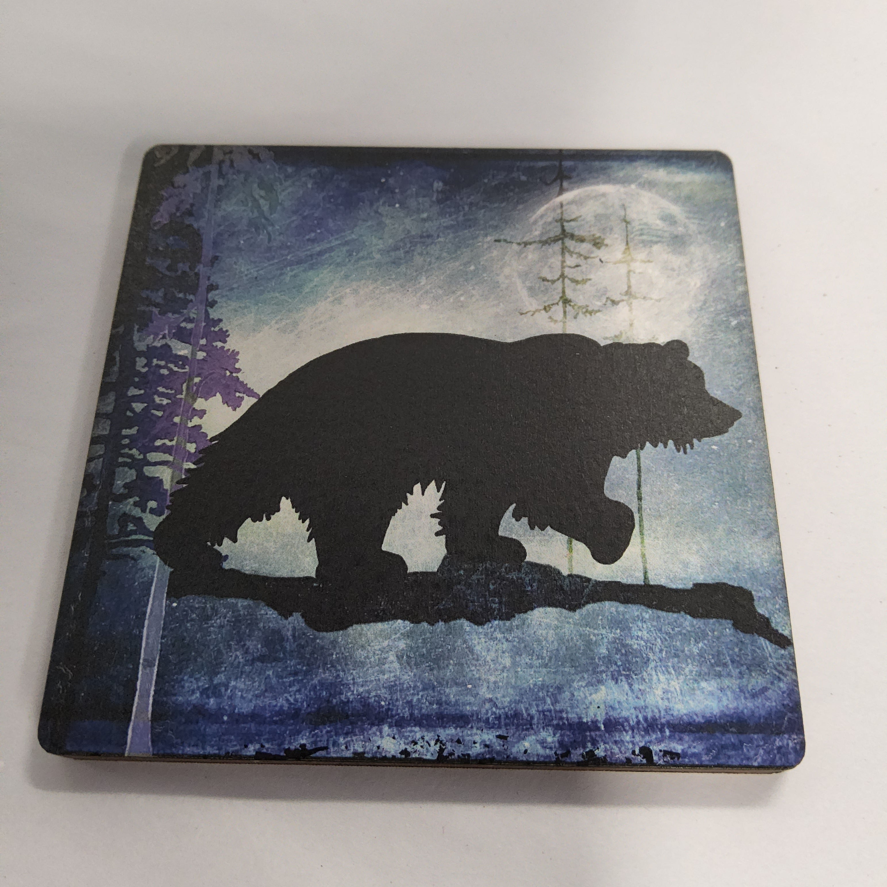 Wood Coasters with Cork Backing - Bear - 01-0166