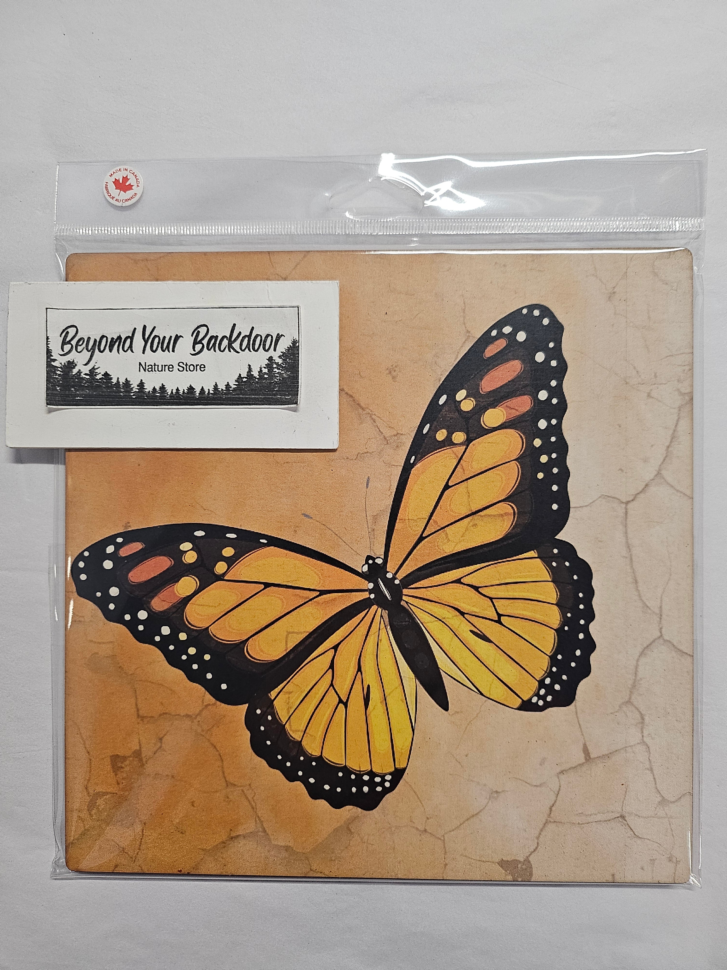Wood Trivet with Cork Backing - Monarch Butterfly - 02-070