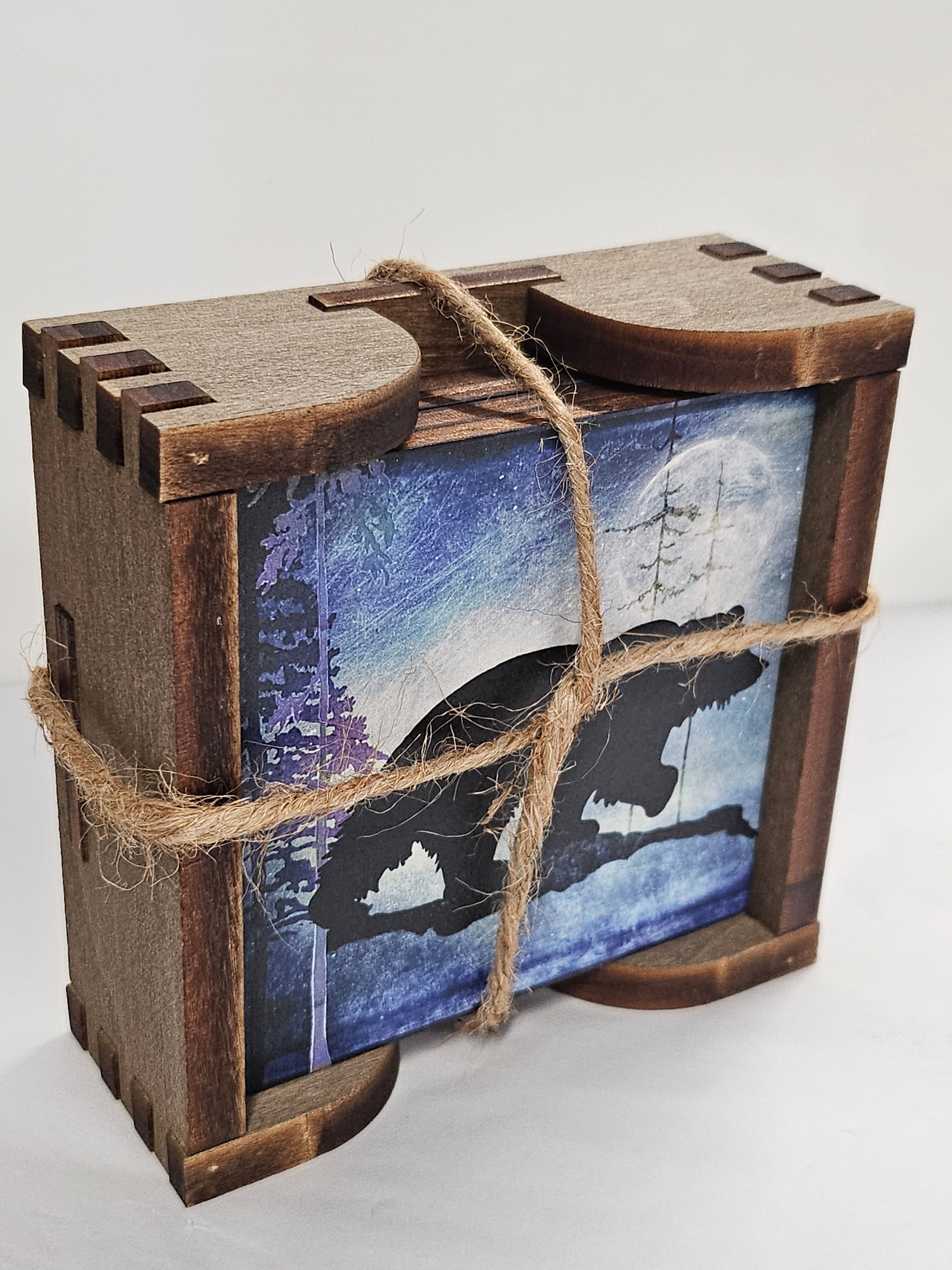 Wood Coaster Set in Wood Holder - Bear - 01H-0166