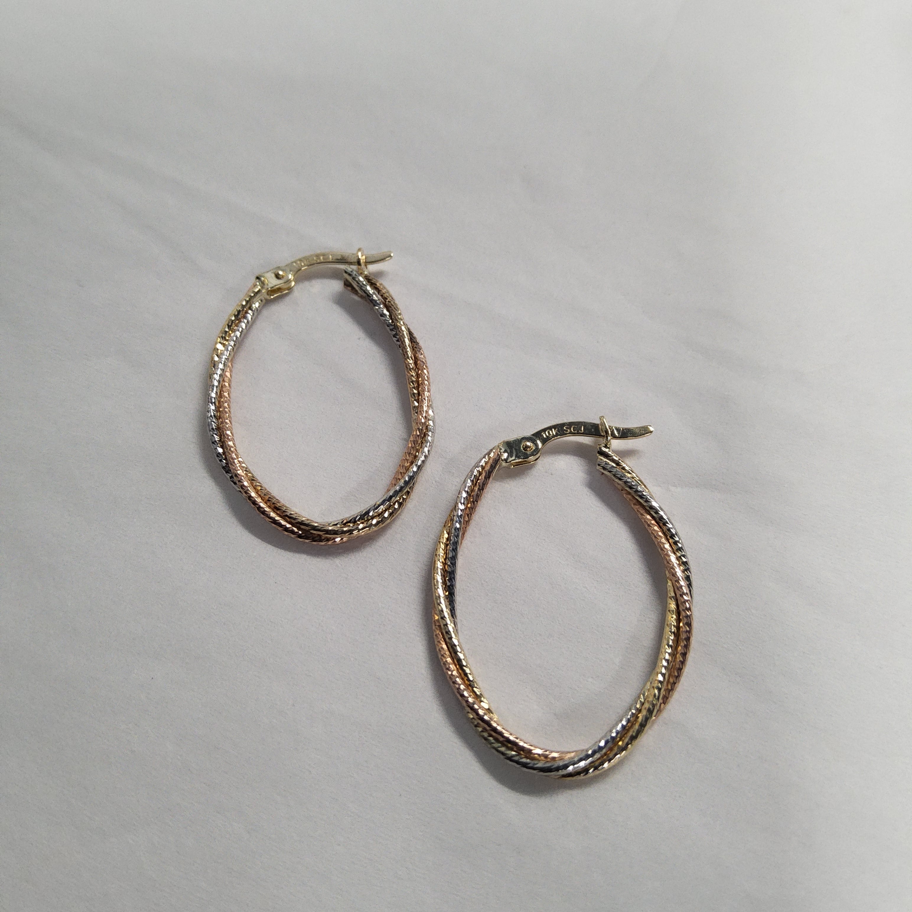 Gold Hoop Earrings Tri-colour 18x25mm