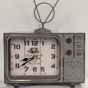 Table Clock - Metal Decorative Television with Antenna Clock - JD1781