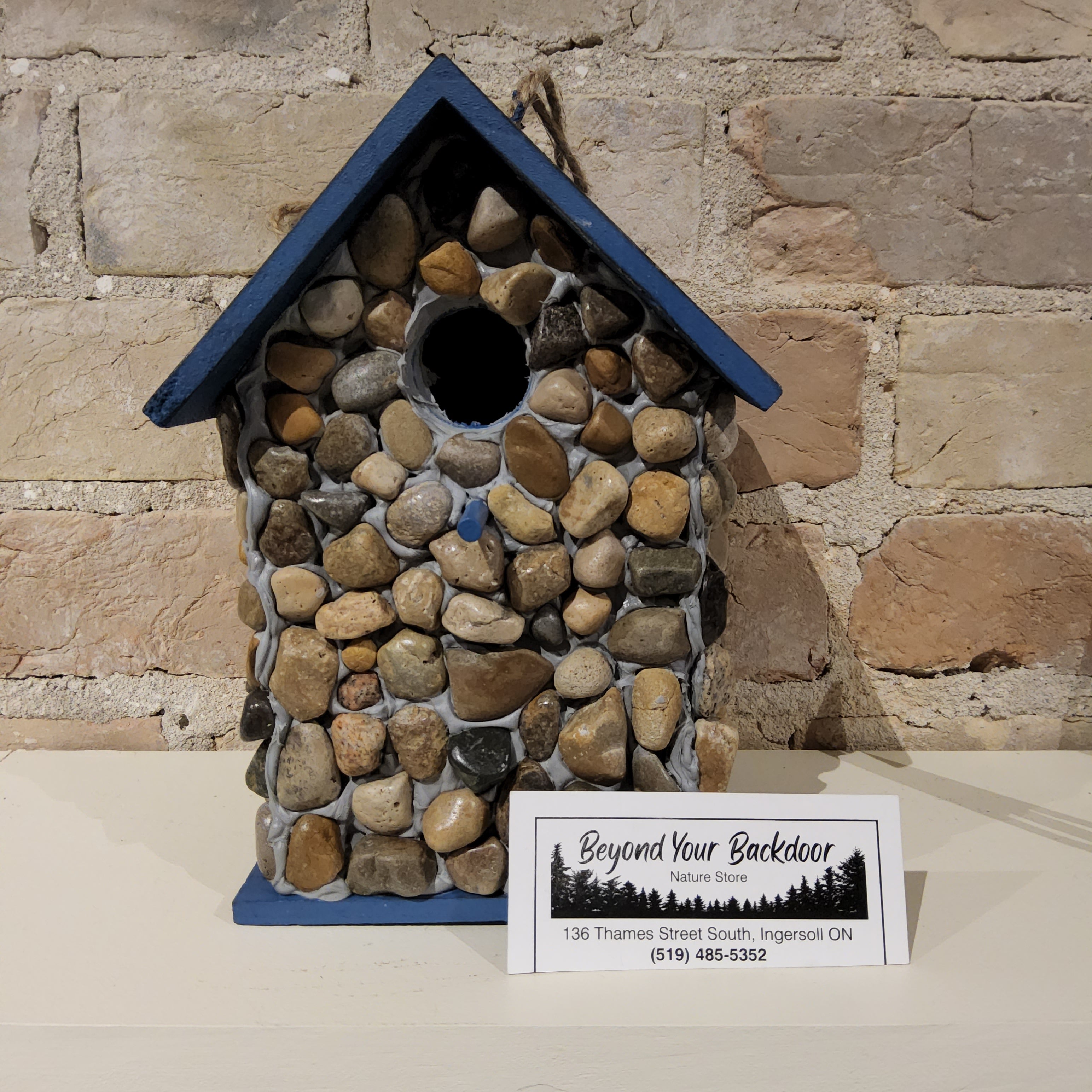 Birdhouse - Stones with Blue Roof