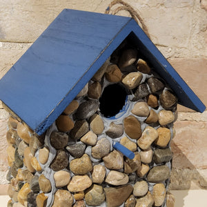 Birdhouse - Stones with Blue Roof