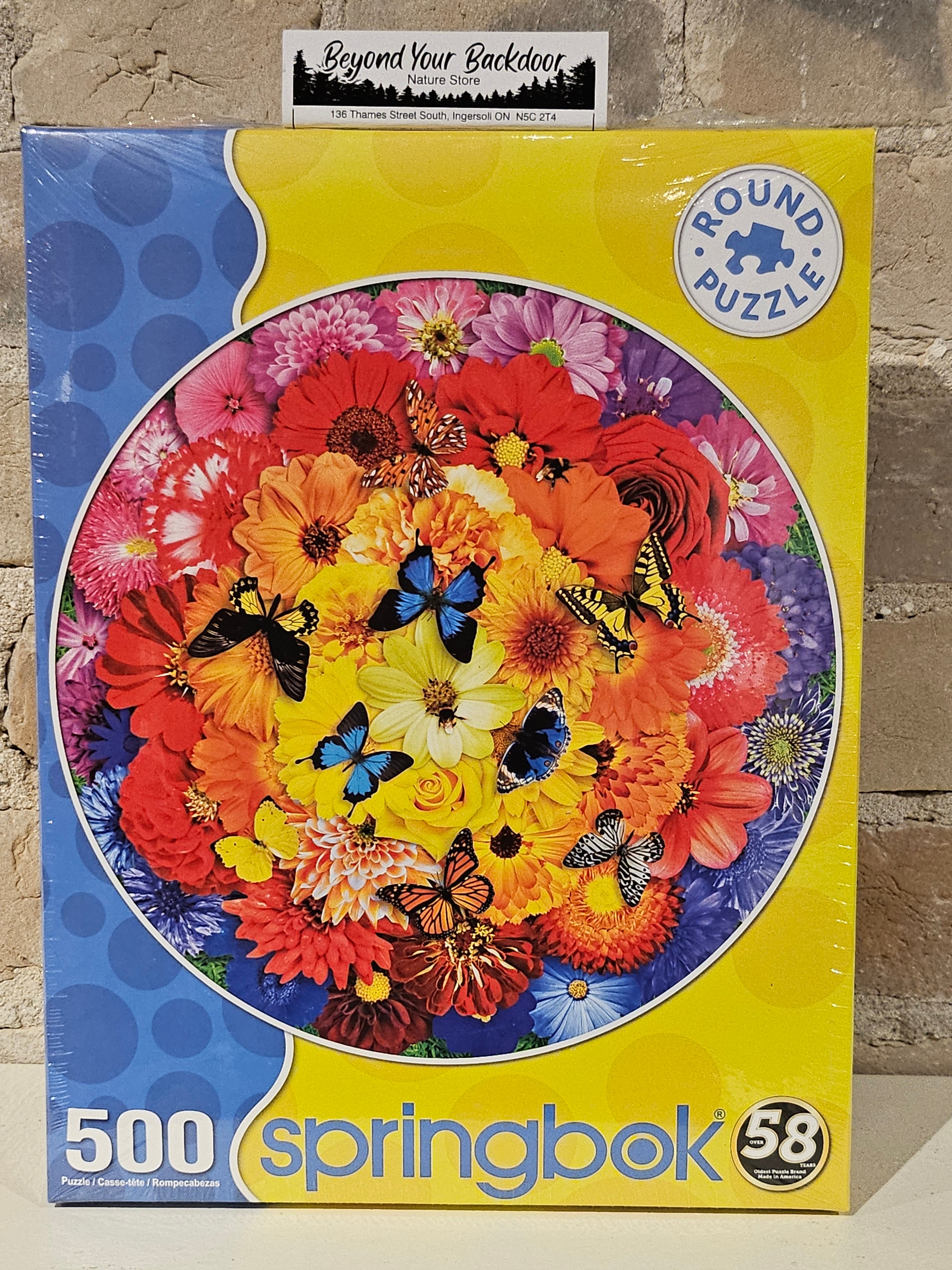 Springbok Puzzle - ROUND - Butterflies and Flowers - Colourful Blooms - 500 pieces - 33-03007