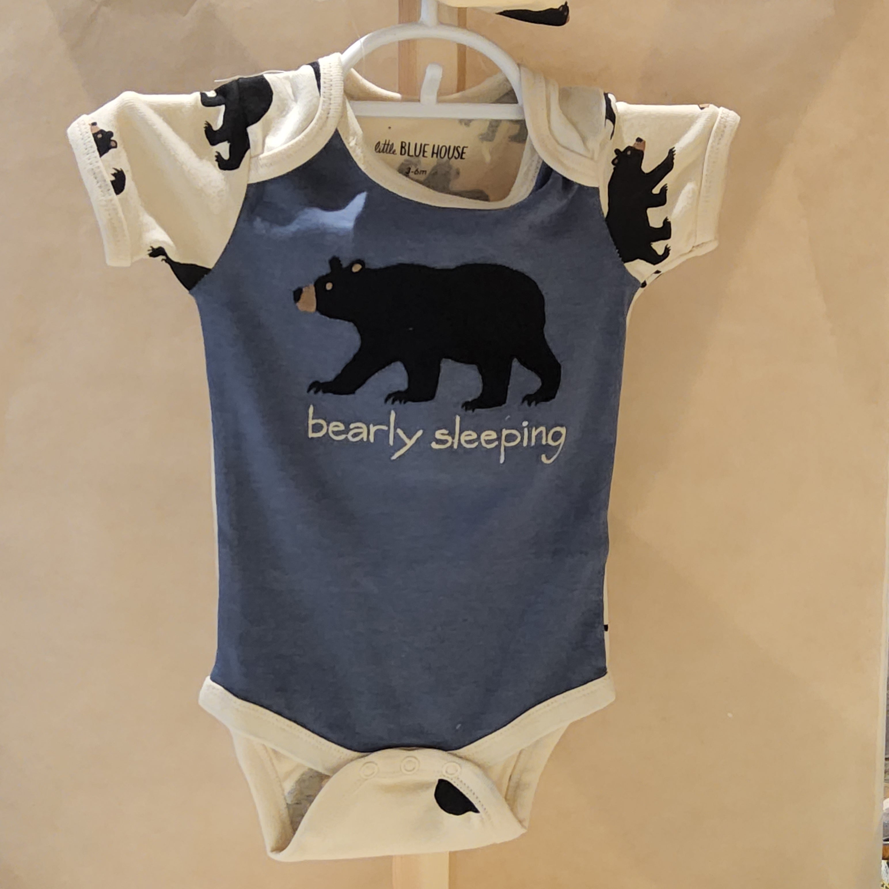 Baby Bodysuit with Hat - Black Bears - Bearly Sleeping