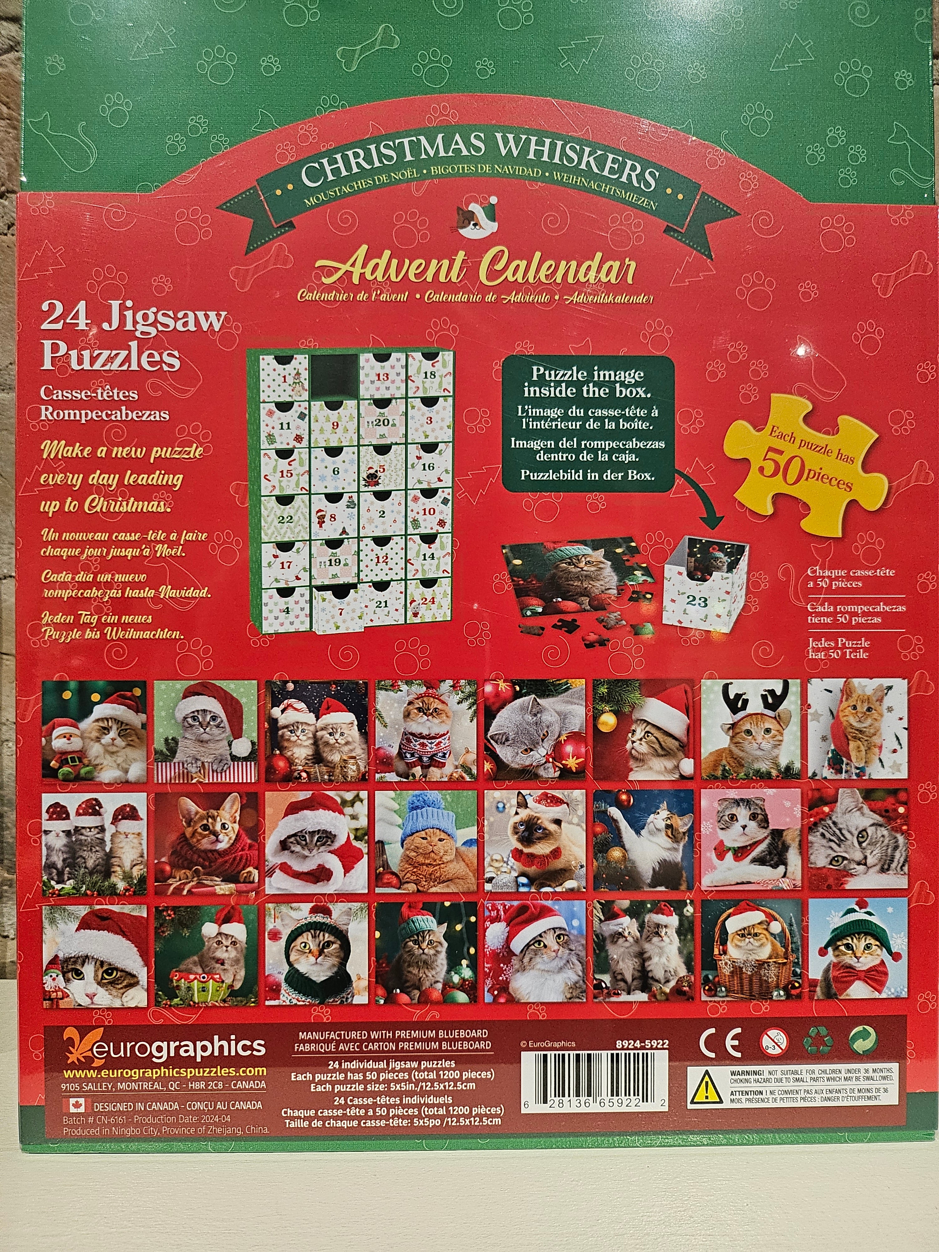 Eurographics Advent Calendar - Christmas Whiskers (Cats) - 24 Jigsaw Puzzles  - 8924-5923