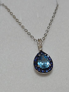 Blue Topaz and Sapphire Pendant with Diamonds