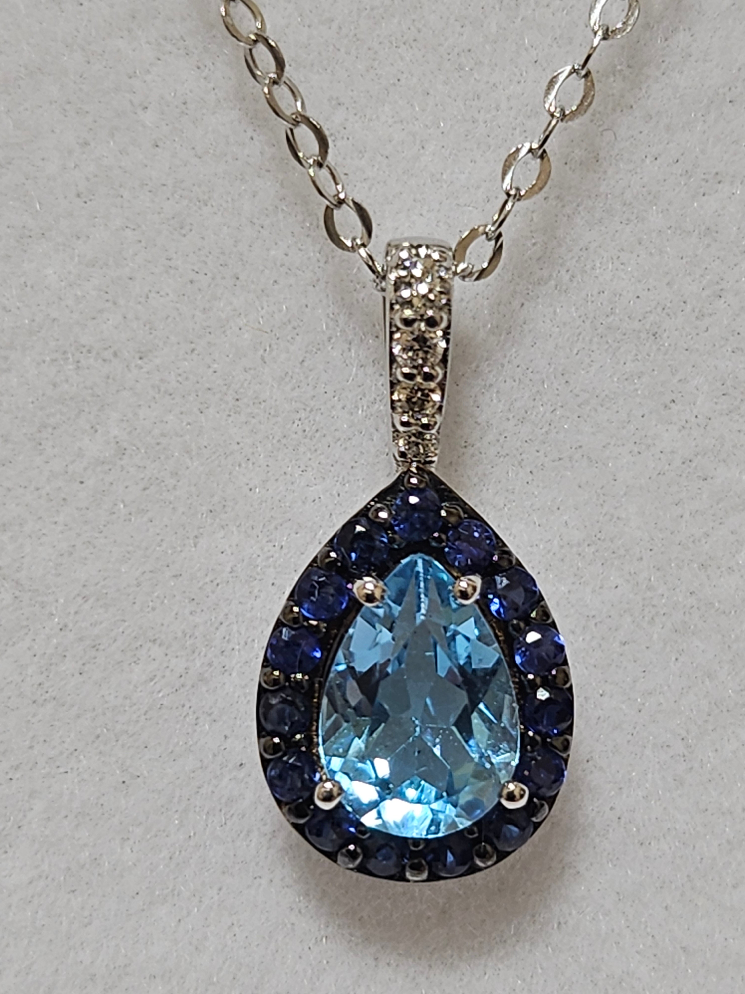 Blue Topaz and Sapphire Pendant with Diamonds