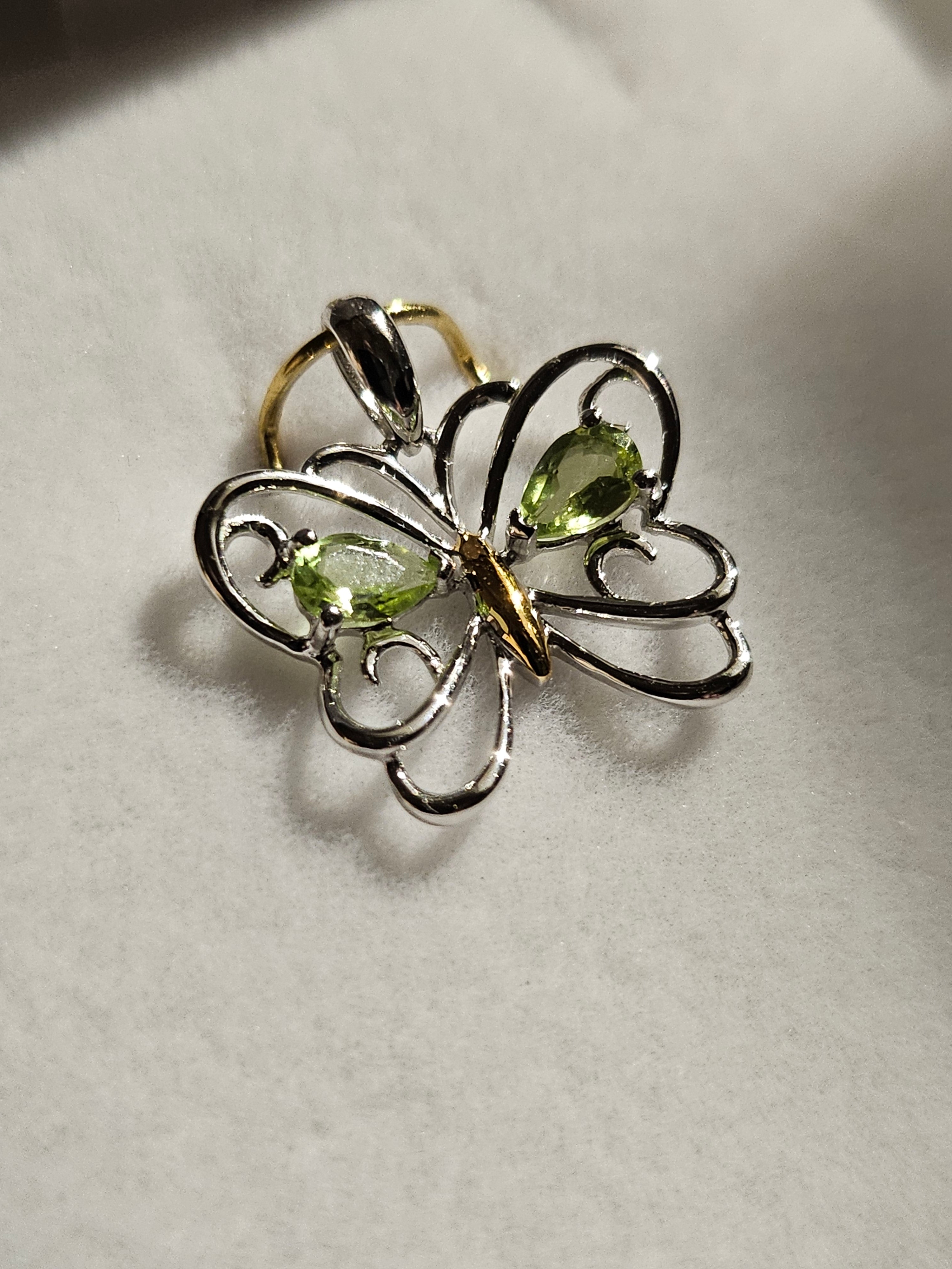 Pendant - Butterfly - 10Kt Two-Tone Gold with Peridot