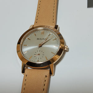 Bulova Sand Leather Band Rose-gold Tone Watch - 97L146