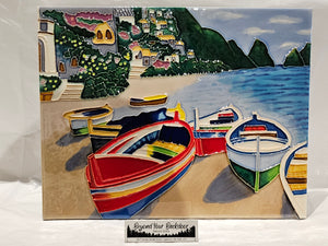 Tile Art Plaque - 11x14" - Colourful Boats II - 520523