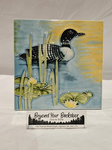 Ceramic Art Trivet - 6" square - Loon on the Lake - 240020