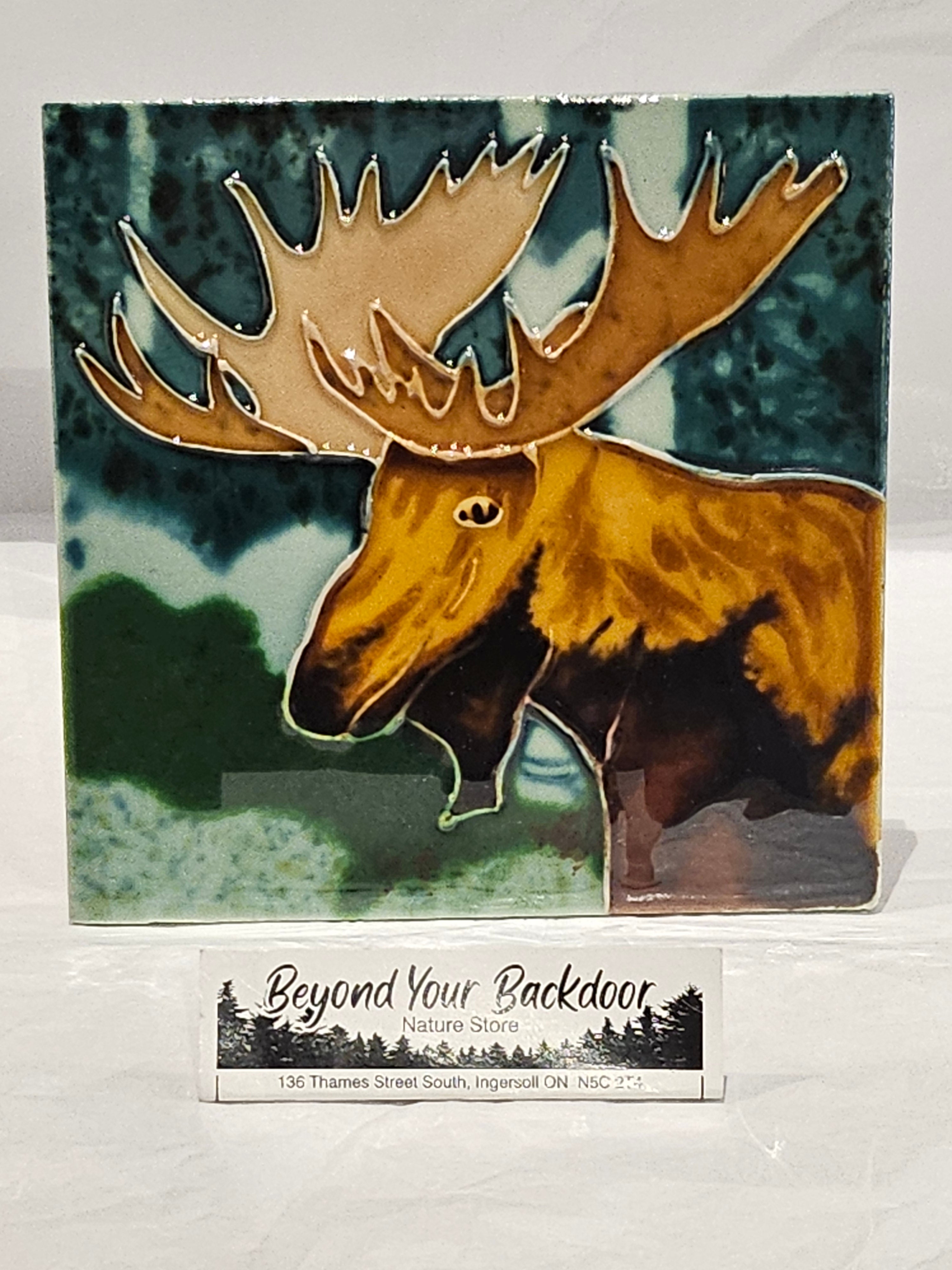 Ceramic Art Trivet - 6" square - Moose - 240035