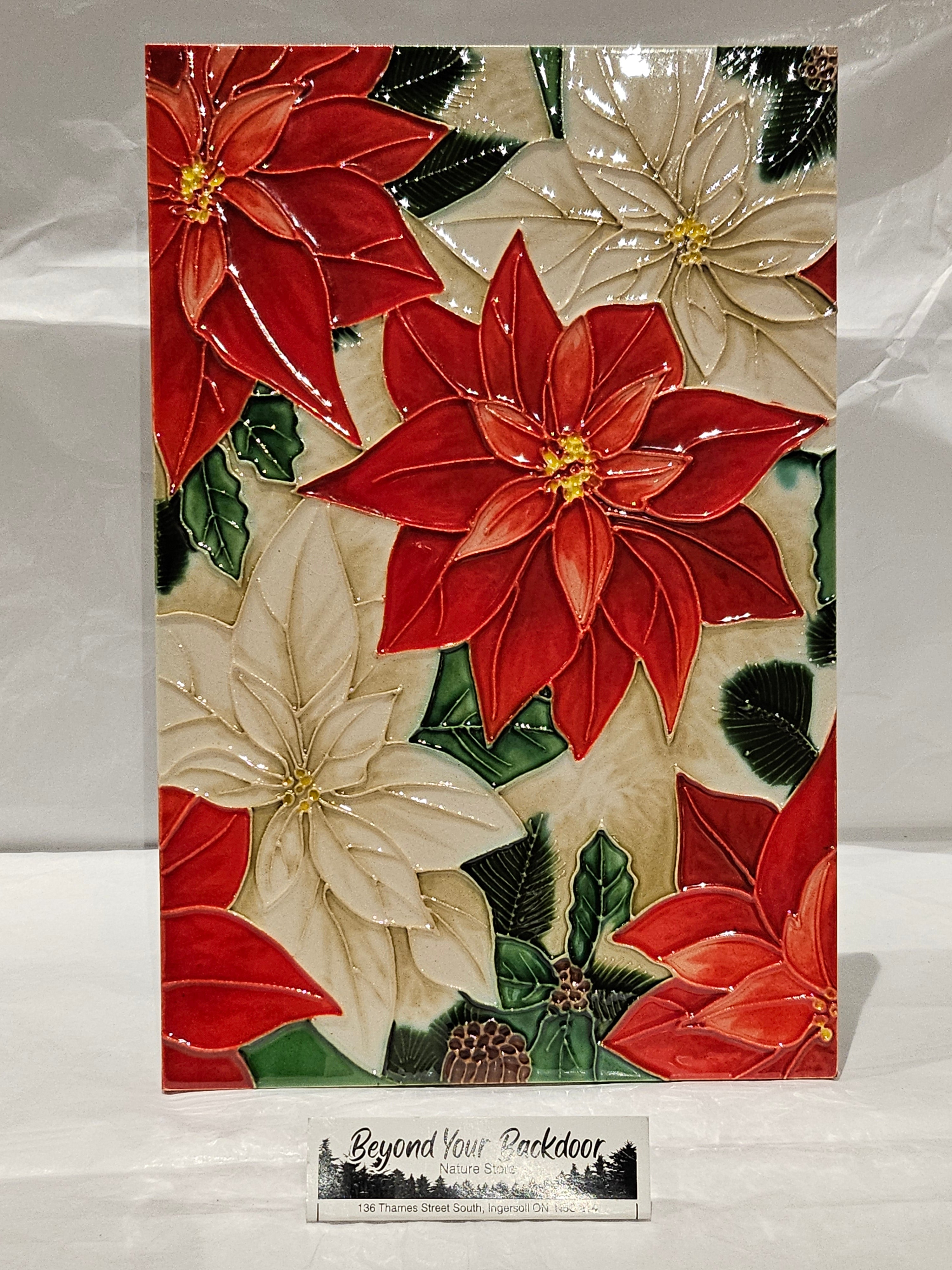 Ceramic Tile Art Plaque - 8x12" - Poinsettia - 240080