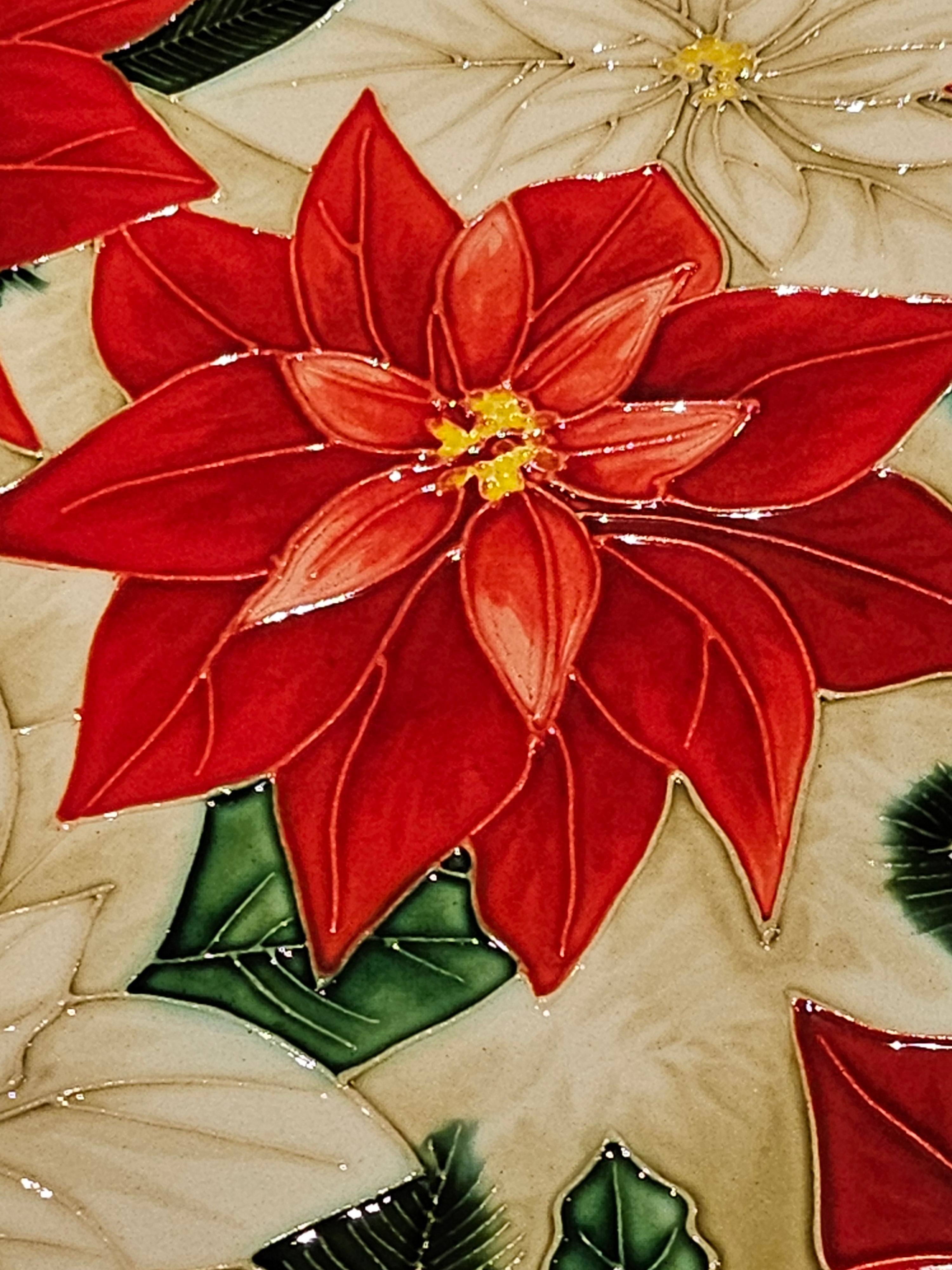 Ceramic Tile Art Plaque - 8x12" - Poinsettia - 240080