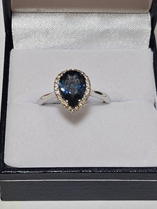 Pear Shaped Cut Blue Topaz Ring with Diamonds - RWD8991