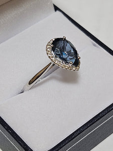 Pear Shaped Cut Blue Topaz Ring with Diamonds - RWD8991