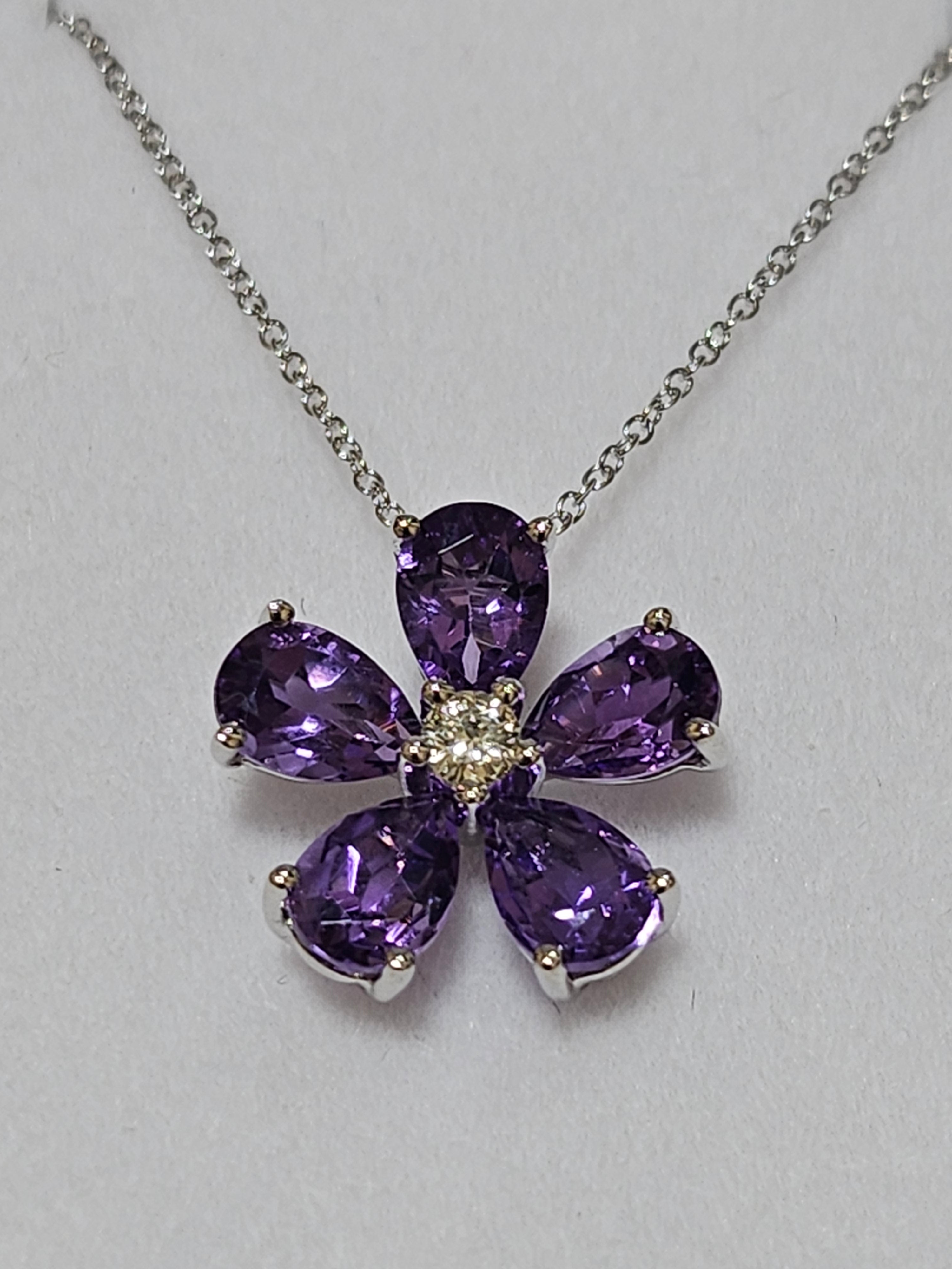 Amethyst Pendant with Diamond - Flower design - PWD0685