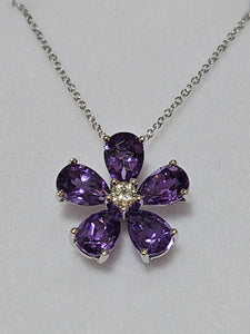 Amethyst Pendant with Diamond - Flower design - PWD0685