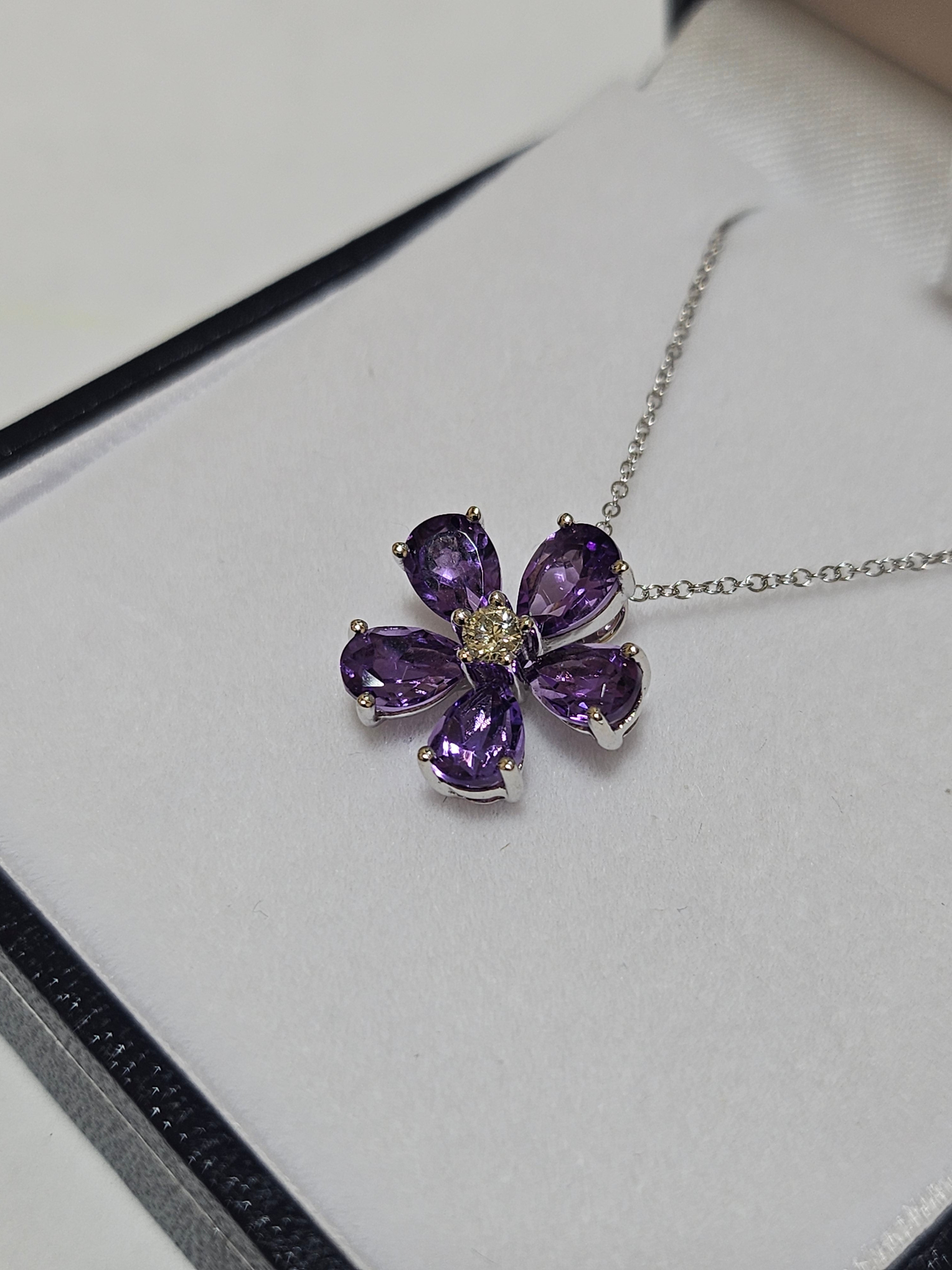 Amethyst Pendant with Diamond - Flower design - PWD0685