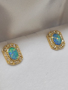 Opal Doublet Earrings with Diamonds - EYD0578