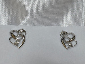 Diamond Earrings - Double Heart - White Gold - E1171