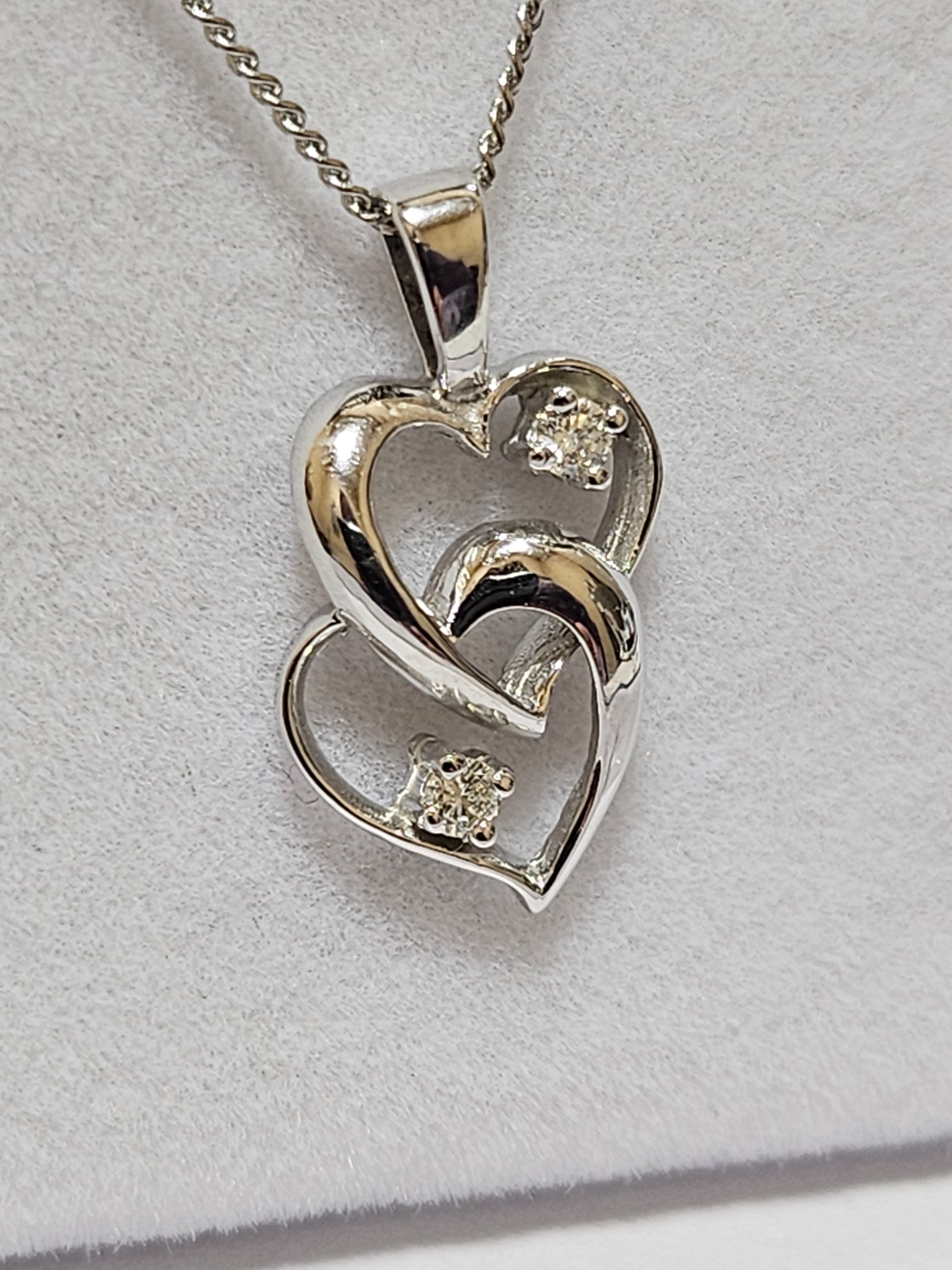 Diamond Pendant - Double Heart - White Gold - P1080