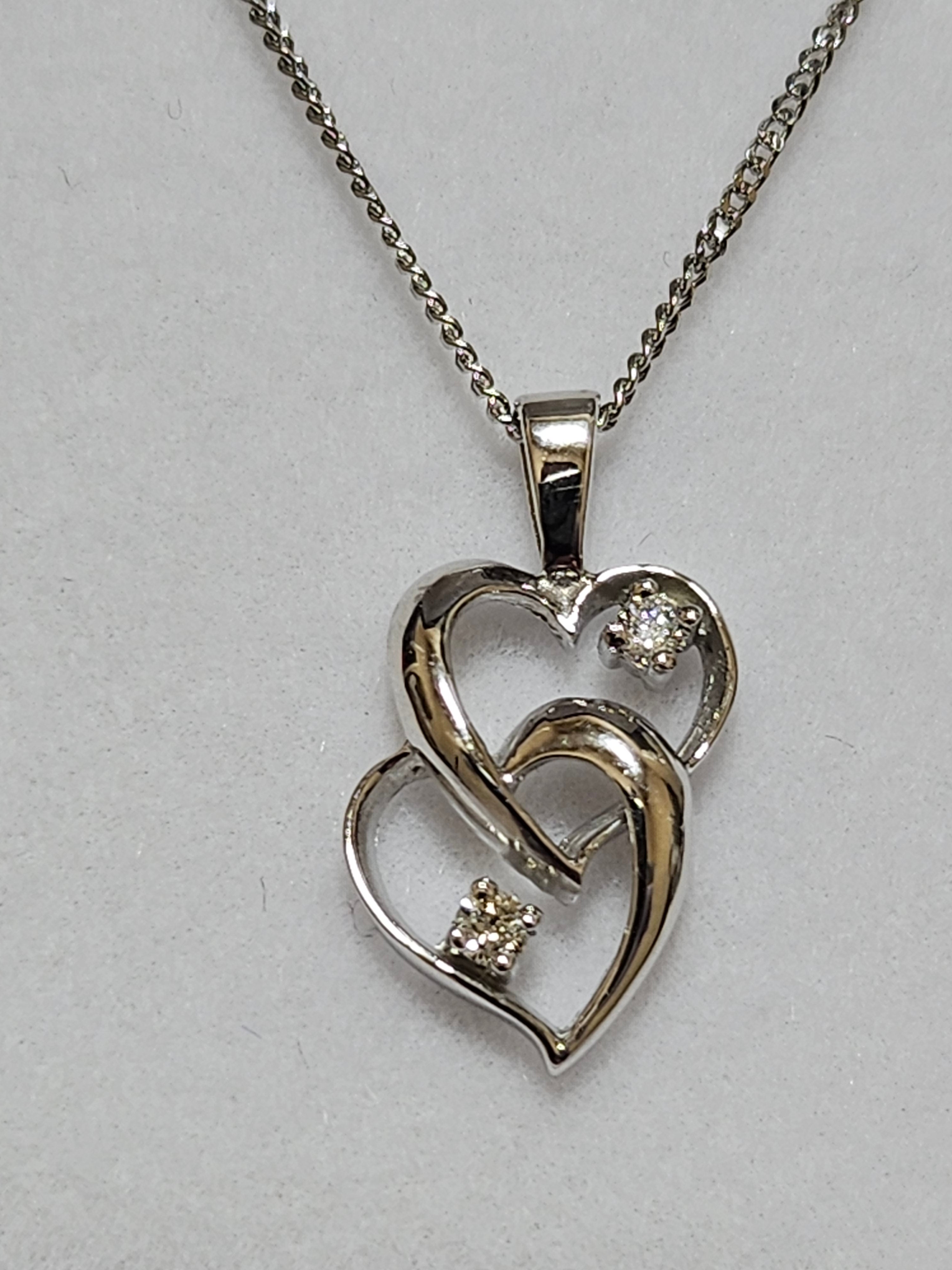 Diamond Pendant - Double Heart - White Gold - P1080