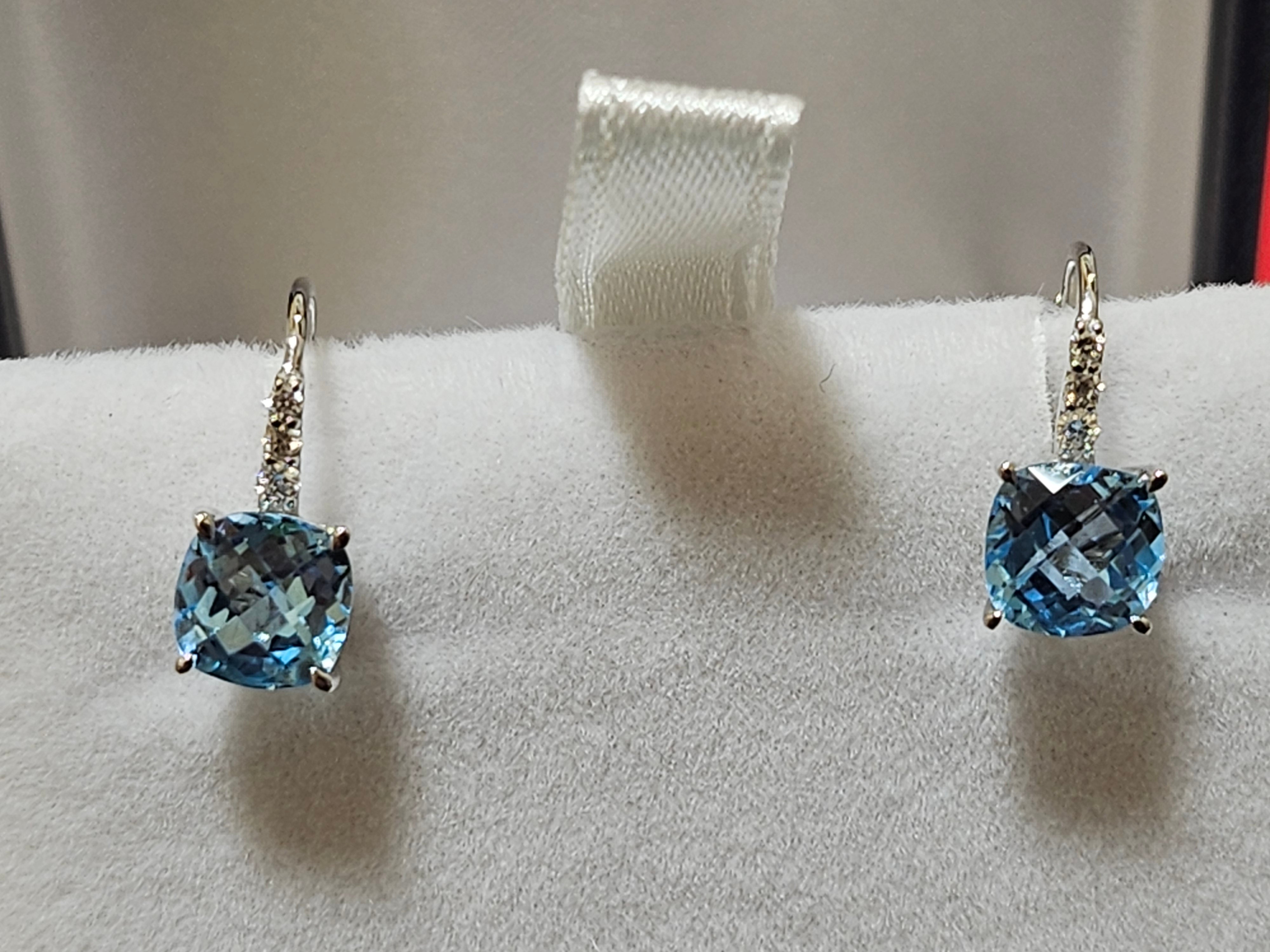 Cushion Cut Blue Topaz Earrings with Diamonds - EWD0480