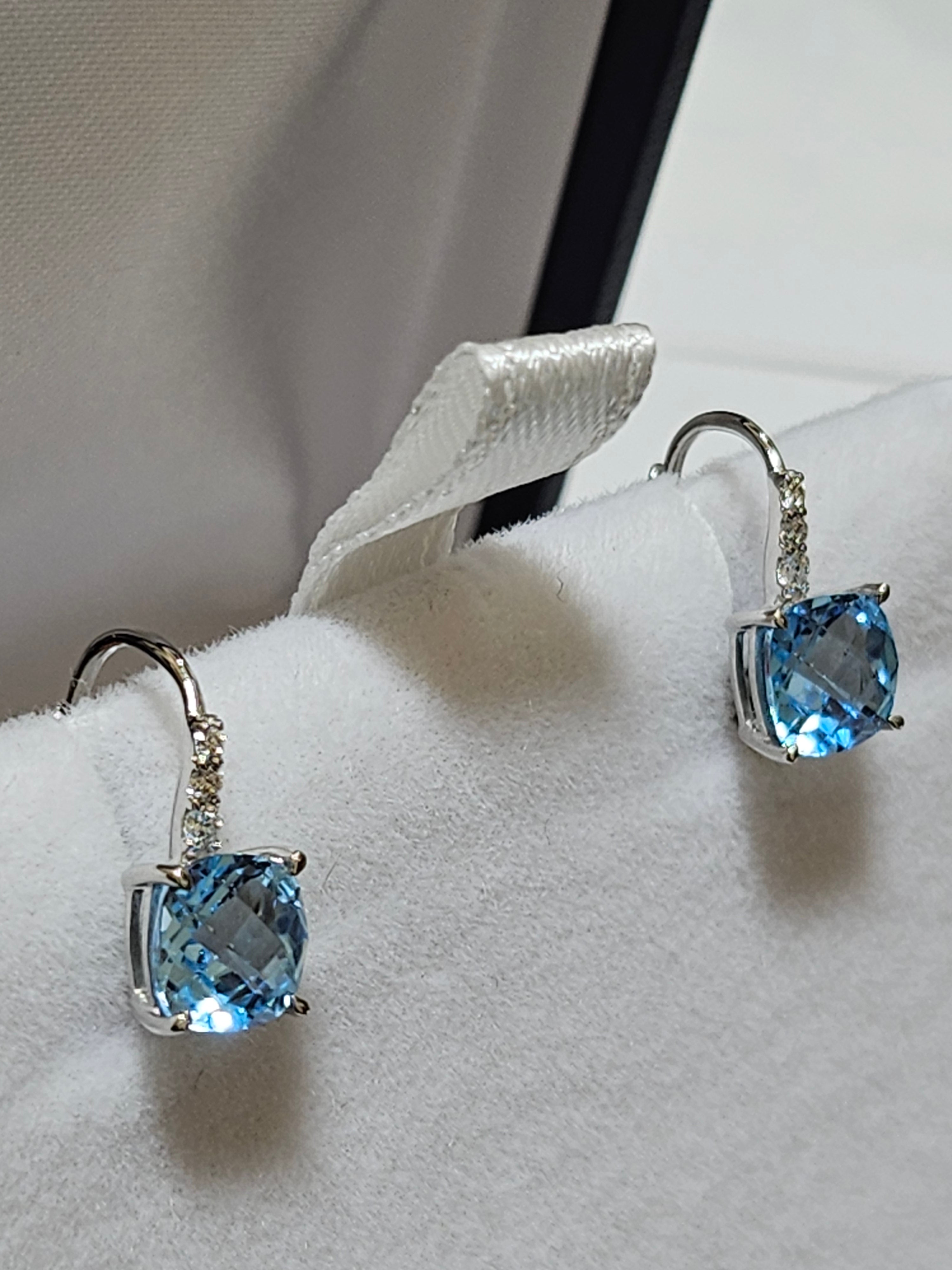 Cushion Cut Blue Topaz Earrings with Diamonds - EWD0480