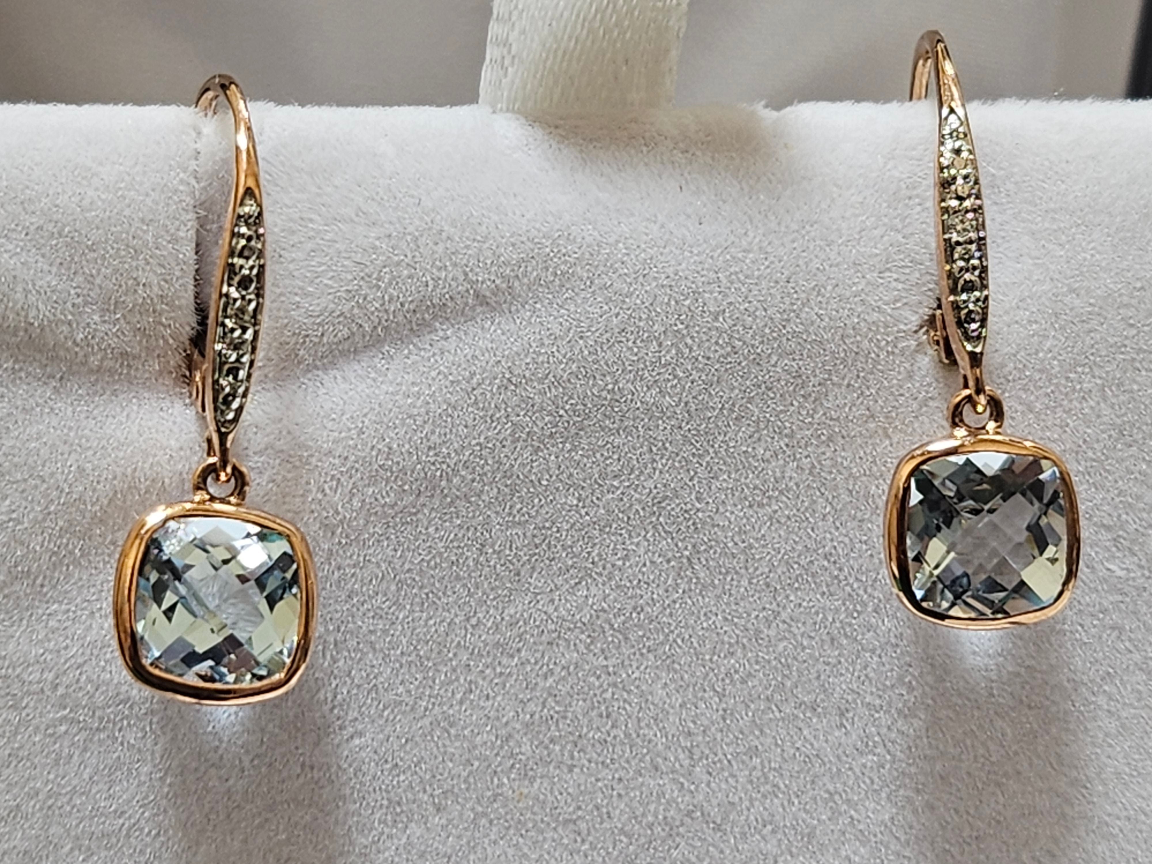 Cushion Cut Blue Topaz Earrings with Diamonds - Rose Gold - EPE1875