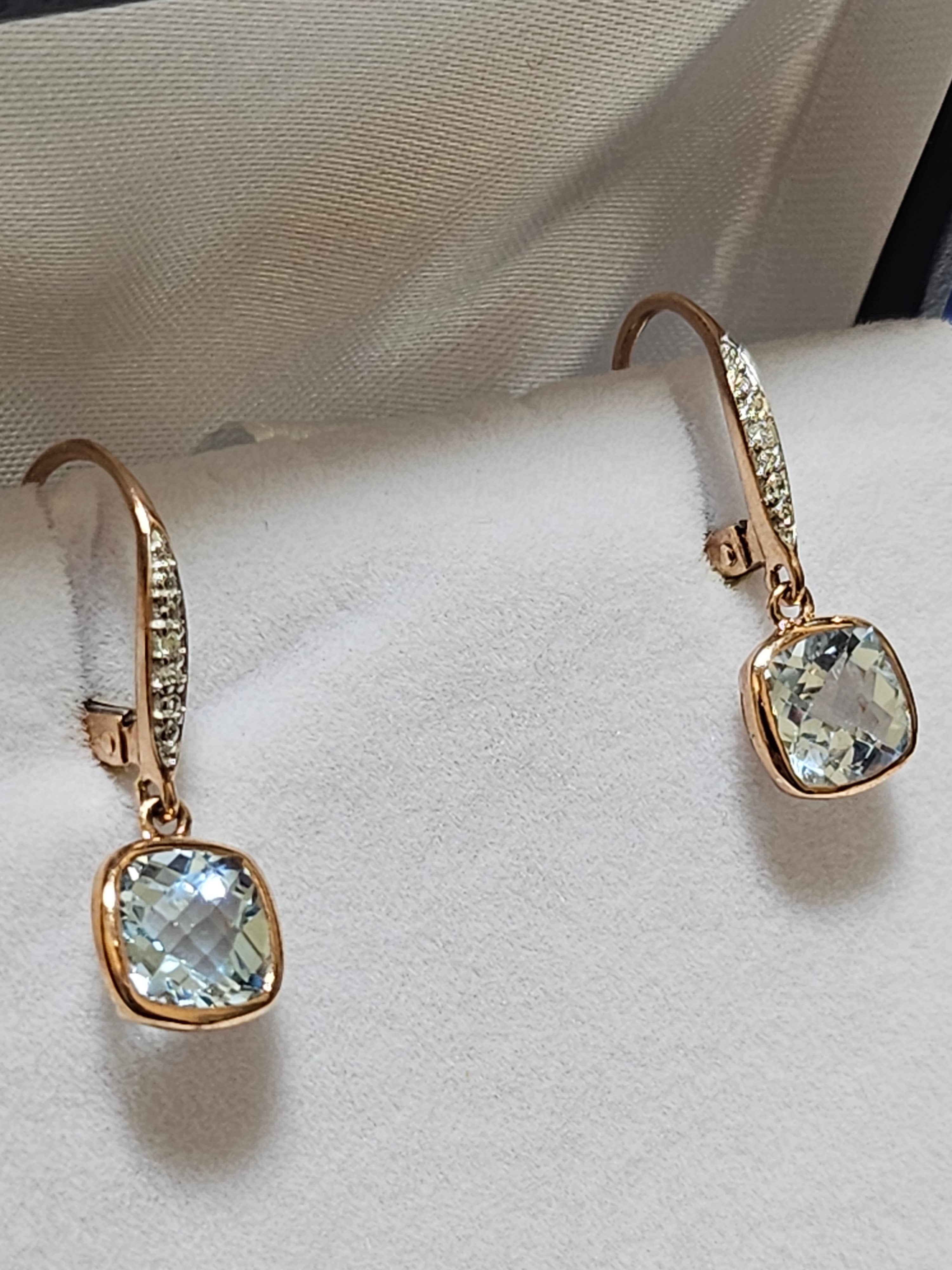 Cushion Cut Blue Topaz Earrings with Diamonds - Rose Gold - EPE1875