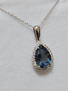 Pear Shaped-cut Blue Topaz Pendant with Diamonds - PWD8991