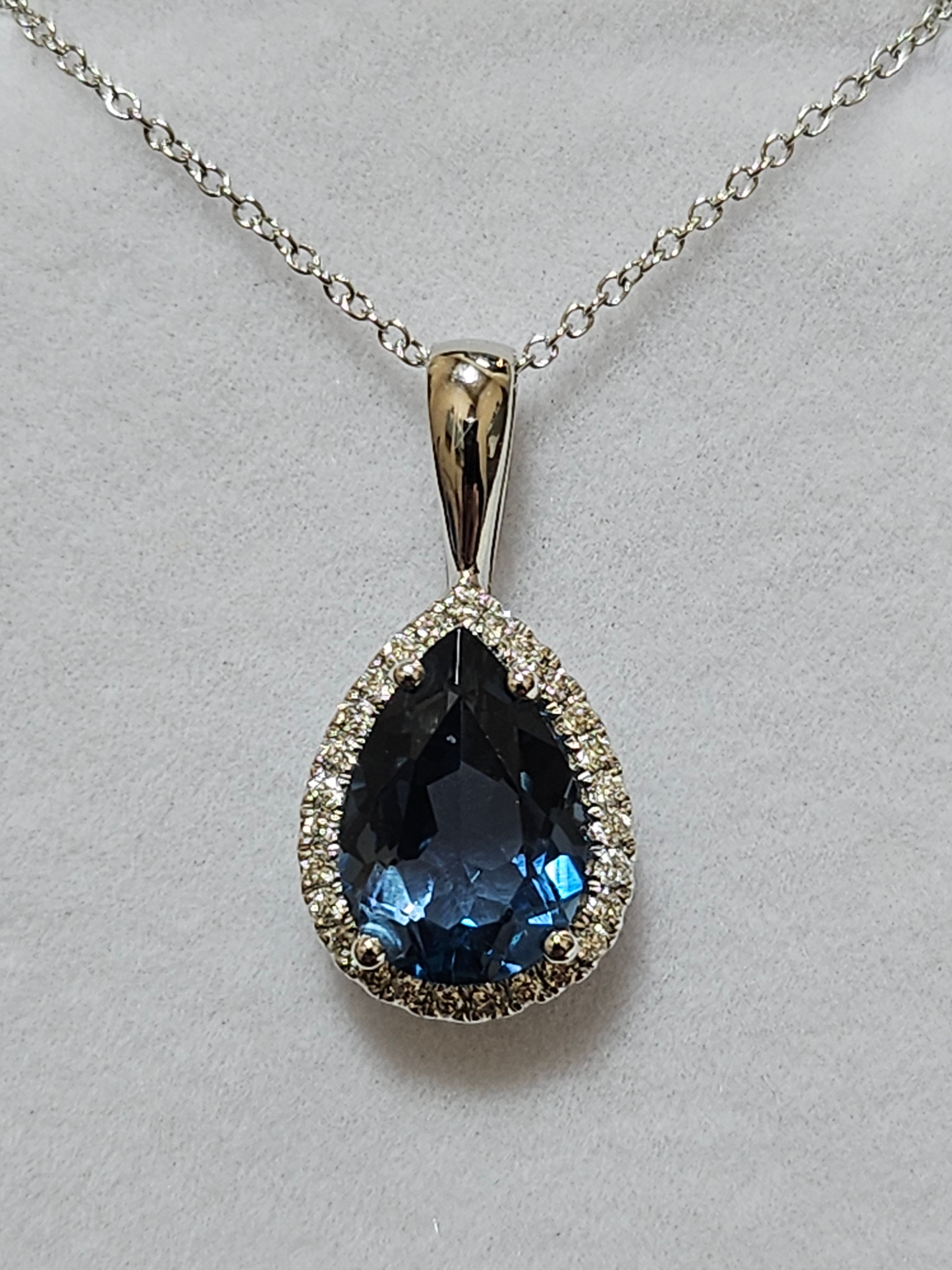 Pear Shaped-cut Blue Topaz Pendant with Diamonds - PWD8991