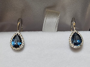 Pear Shaped-cut Blue Topaz Earrings with Diamonds - EWD8991