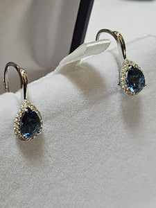 Pear Shaped-cut Blue Topaz Earrings with Diamonds - EWD8991