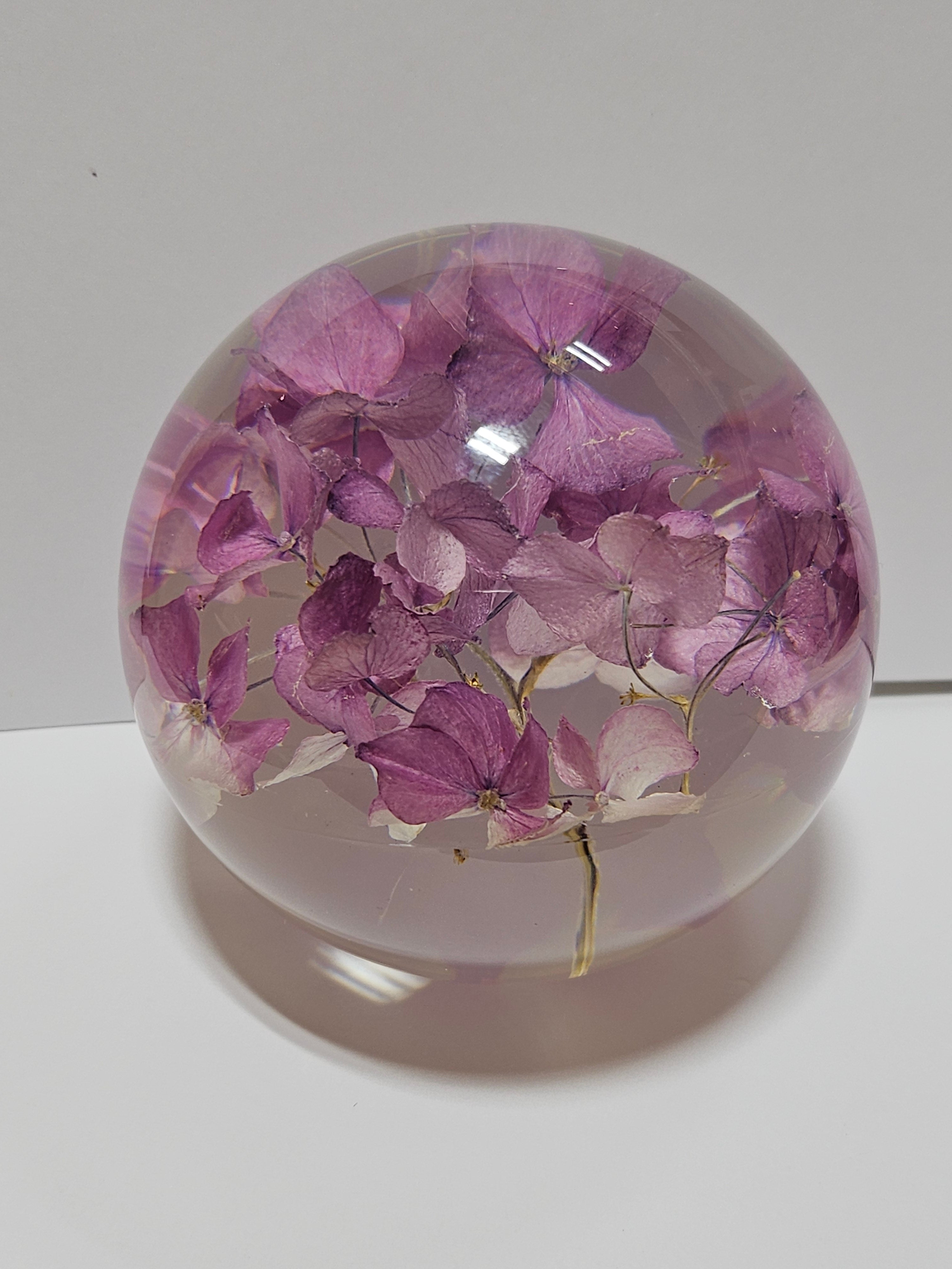 Glass Paperweight with Hydrangea (Pink)- 6680HYDP