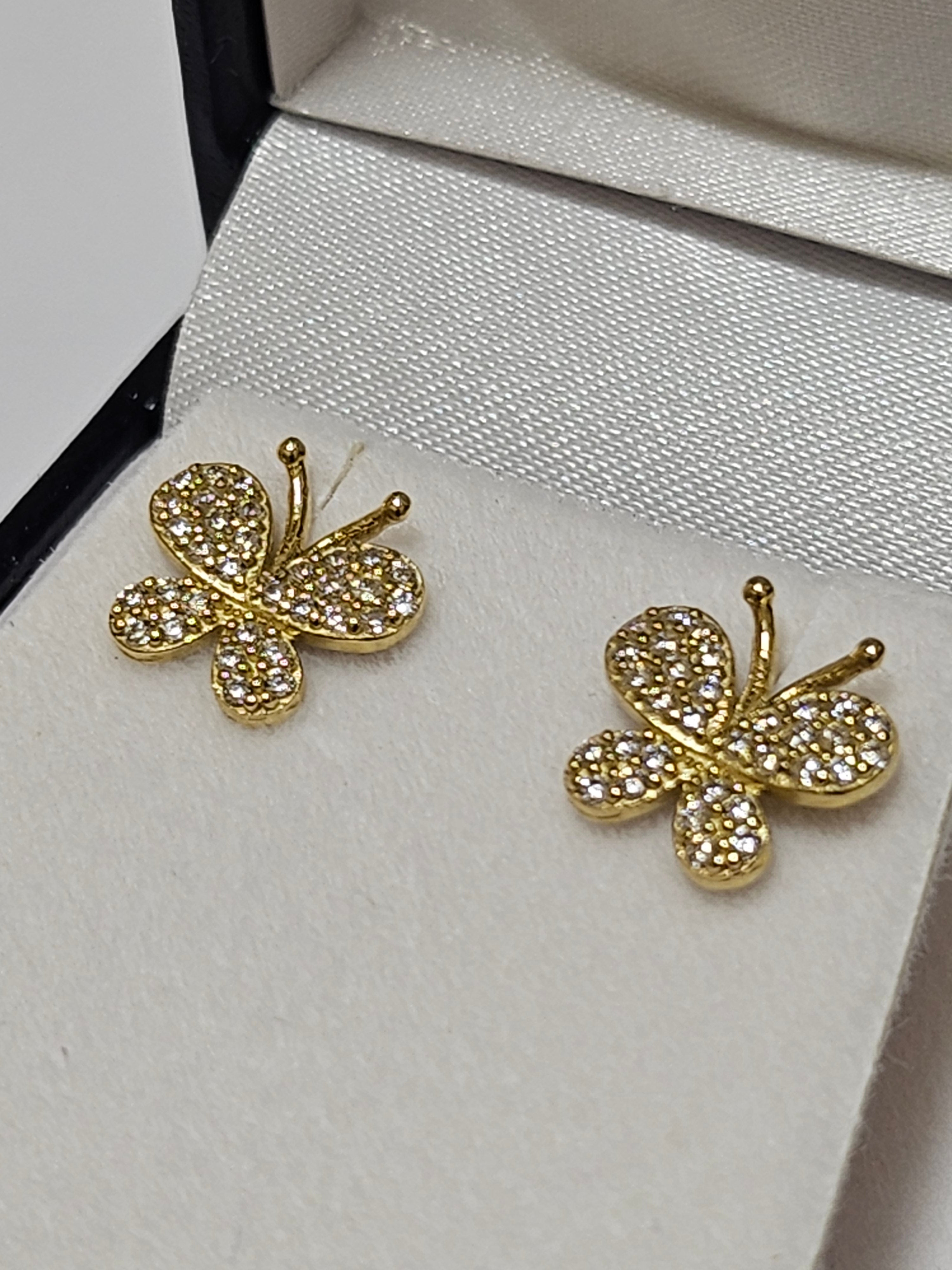 Gold Stud Earrings - Butterfly - 337