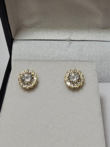 Gold Stud Earrings - Round with cubic zirconia - 336