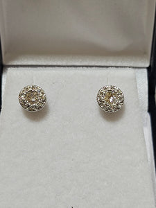 Gold Stud Earrings - Round with cubic zirconia - 340