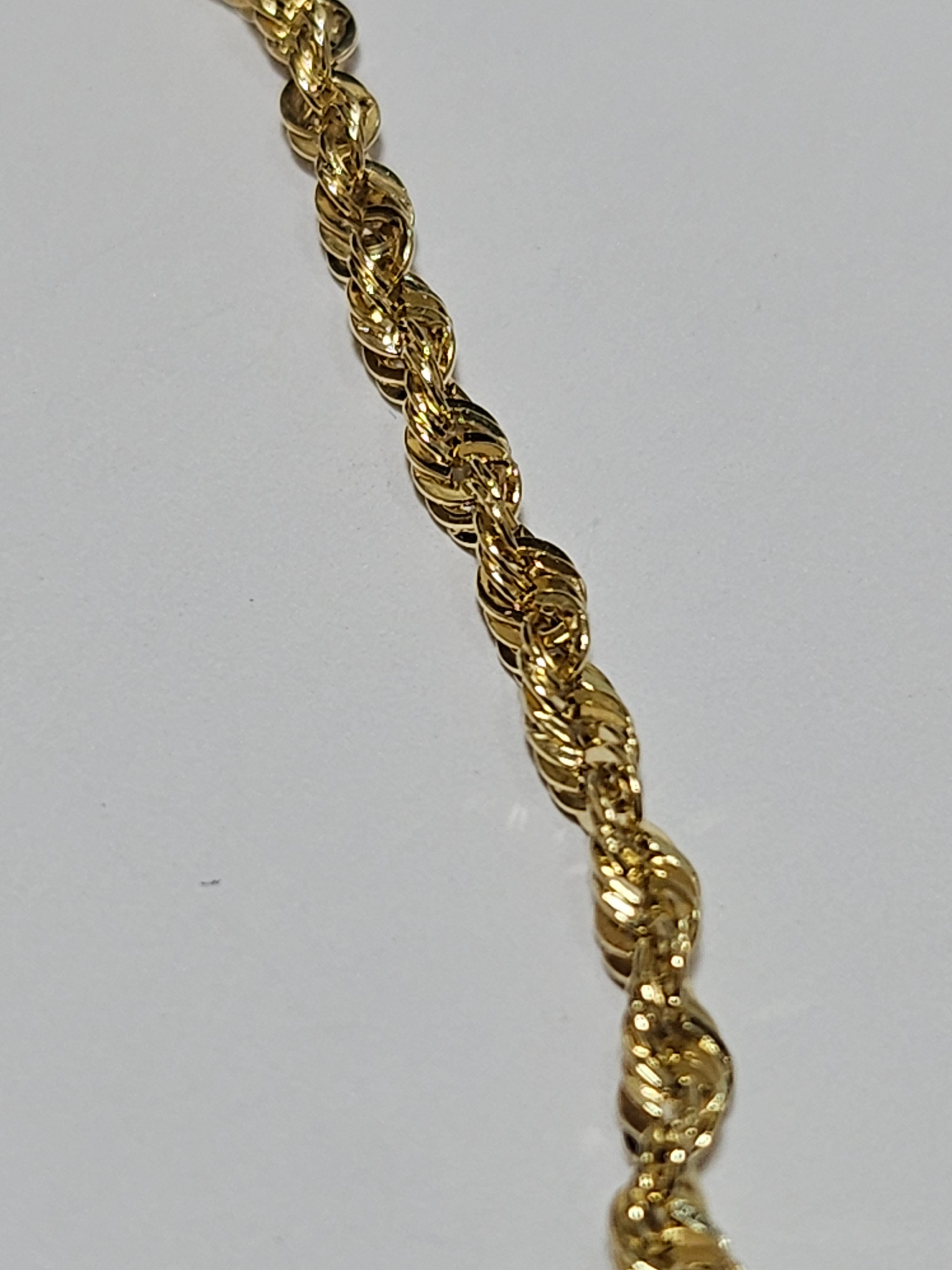 10Kt Yellow Gold Rope Style Anklet - Extra long length 11"