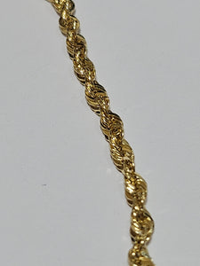 10Kt Yellow Gold Rope Style Anklet - Extra long length 11"